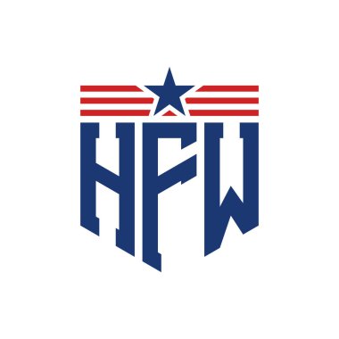 Yıldız ve Amerikan Bayrak Kayışlı Vatansever HFW logosu. ABD Bayrağı ile HFW Logosu