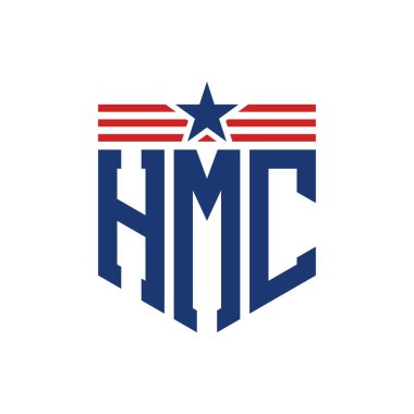 Patriotic HMC Logo with Star and American Flag Straps. Letter HMC Logo with USA Flag clipart