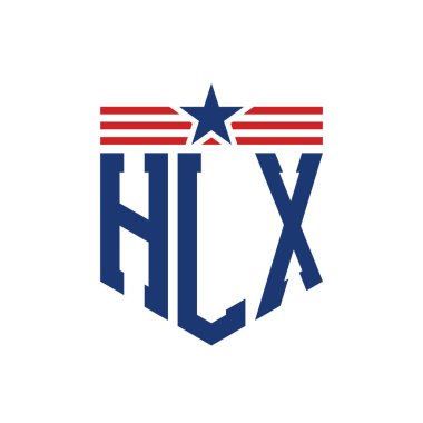 Yıldız ve Amerikan Bayrak Kayışlı Vatansever HLX logosu. ABD Bayrağı ile HLX Logosu