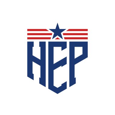 Yıldız ve Amerikan Bayrak Kayışlı Vatansever HEP logosu. ABD Bayrağı ile HEP Logosu