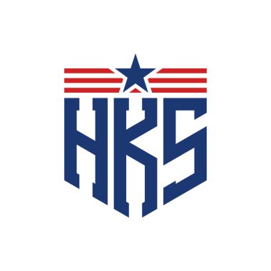 Yıldız ve Amerikan Bayrak Kayışlı Vatansever HKS logosu. ABD Bayrağı ile HKS Harfi