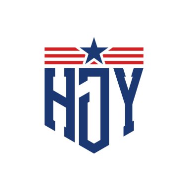 Yıldız ve Amerikan Bayrak Kayışlı Vatansever HJY logosu. ABD Bayrağı ile HJY logosu