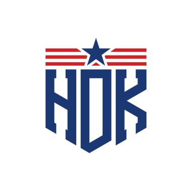 Yıldız ve Amerikan Bayrak Kayışlı Vatansever HDK logosu. USA Flag 'lı HDK Mektubu