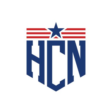 Yıldız ve Amerikan Bayrak Kayışlı Vatansever HCN logosu. ABD Bayrağı ile Harf HCN Logosu