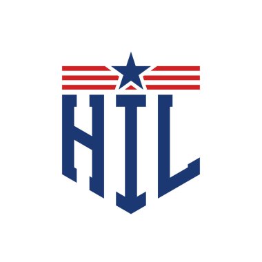 Yıldız ve Amerikan Bayrak Kayışlı Vatansever HIL logosu. ABD Bayrağı ile HIL Harfi Logosu