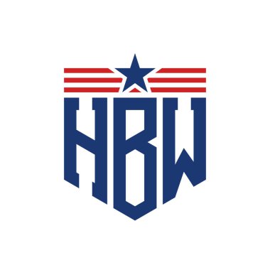 Yıldız ve Amerikan Bayrak Kayışlı Vatansever HBW logosu. ABD Bayrağı ile HBW Logosu