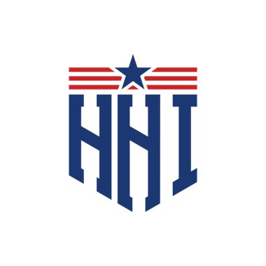 Yıldız ve Amerikan Bayrak Kayışlı Vatansever HHI logosu. ABD Bayrağı ile Harf HHI logosu