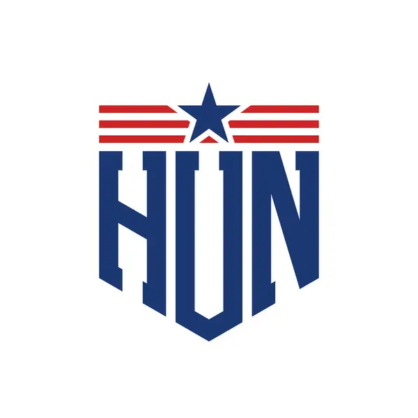 stock vector Patriotic HUN Logo with Star and American Flag Straps. Letter HUN Logo with USA Flag