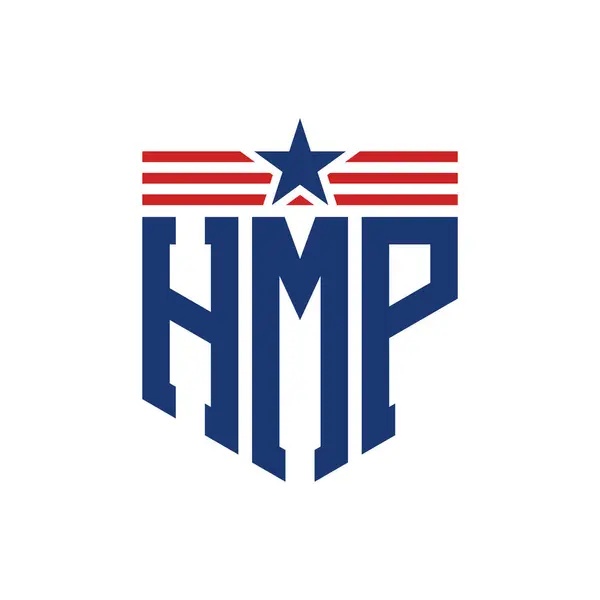 stock vector Patriotic HMP Logo with Star and American Flag Straps. Letter HMP Logo with USA Flag