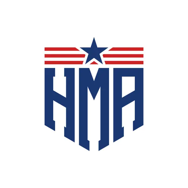 stock vector Patriotic HMA Logo with Star and American Flag Straps. Letter HMA Logo with USA Flag