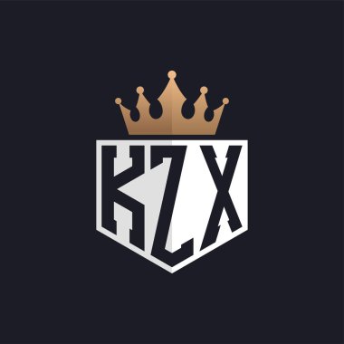 Crown 'lu lüks KZX logosu. Seçkin Markalar için Zarif Baş harfler KZX Harf Logosu. Üst Düzey İşletmeler için KZX Monogramı