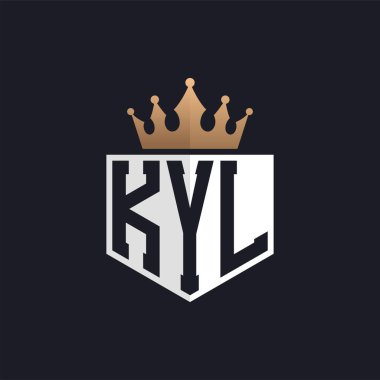Crown 'lu lüks KYL logosu. Seçkin Markalar için Zarif Baş harfler KYL Harf Logosu. Üst Düzey İşletmeler için KYL Monogramı