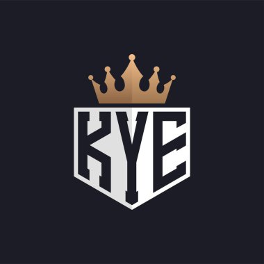 Crown 'lu lüks KYE logosu. Seçkin Markalar için Zarif Baş harfler KYE Harf Logosu. Üst Düzey İşletmeler için KYE Monogramı