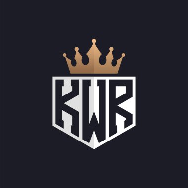 Crown 'lu lüks KWR logosu. Seçkin Markalar için KWR Harf Logosu. Üst Düzey İşletmeler için KWR Monogramı