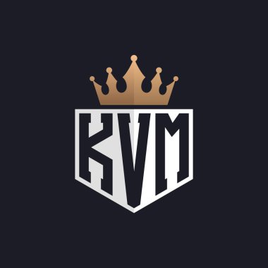 Crown 'lu lüks KVM logosu. Seçkin Markalar için Zarif Baş harfler KVM Harf Logosu. Üst Düzey İşletmeler için KVM Monogramı