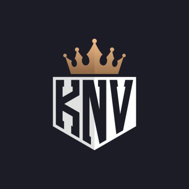 Crown 'lu lüks KNV logosu. Seçkin Markalar için Zarif Baş harfler KNV Harf Logosu. Üst Düzey İşletmeler için KNV Monogramı