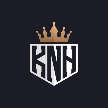 Crown 'lu lüks KNH logosu. Seçkin Markalar için KNH Harf Logosu. Üst Düzey İşletmeler için KNH Monogramı