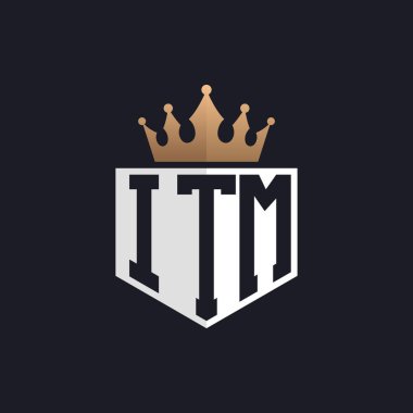 Crown 'lu lüks ITM logosu. Seçkin Markalar için Zarif Baş harfler ITM Harf Logosu. Üst Düzey İşletmeler için ITM Monogramı