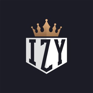 Crown 'lu lüks IZY logosu. Seçkin Markalar için Zarif Baş harfler IZY Harf Logosu. Üst Düzey İşletmeler İçin IZY Monogramı