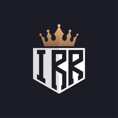 Crown 'lu lüks IRR logosu. Seçkin Markalar için Seçkin IRR Harf Logosu. Üst Düzey İşletmeler için IRR Harfi Monogramı
