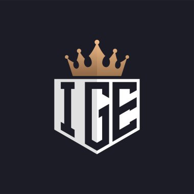 Crown 'lu lüks IGE Logosu. Seçkin Markalar için Zarif Baş harfler IGE Harf Logosu. Üst Düzey İşletmeler için Harf IGE Monogramı