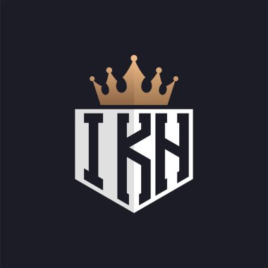 Crown 'lu lüks IKH logosu. Seçkin Markalar için Zarif Baş harfler IKH Harf Logosu. Yüksek Kalite İşletmeler için IKH Monogramı