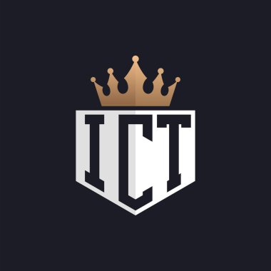 Crown 'lu lüks ICT logosu. Seçkin Markalar için Seçkin Baş harfler ICT Mektup Logosu. Yüksek Kalite İşletmeler için ICT Monogramı