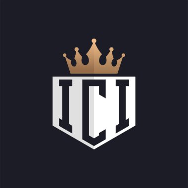 Crown 'lu lüks ICI logosu. Seçkin Markalar için Seçkin Baş harfler ICI Harf Logosu. Yüksek Kalite İşletmeler İçin ICI Monogramı
