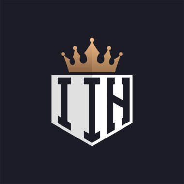 Crown 'lu lüks logo. Seçkin markalar için IIH Harf Logosu. Yüksek Kalite İşletmeler için IIH Monogramı