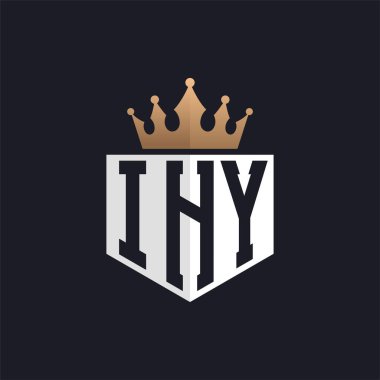 Crown 'lu lüks IHY logosu. Seçkin Markalar için Zarif Baş harfler IHY Harf Logosu. Yüksek Kalite İşletmeler için IHY Monogramı