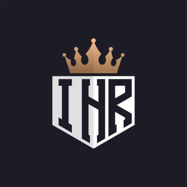 Crown 'lu lüks IHR logosu. Seçkin Markalar için Zarif Baş harfler IHR Harf Logosu. Yüksek Kalite İşletmeler için IHR Monogramı