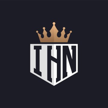 Crown 'lu lüks IHN logosu. Seçkin Markalar için Zarif Baş harfler IHN Harf Logosu. Yüksek Kalite İşletmeler için IHN Monogramı