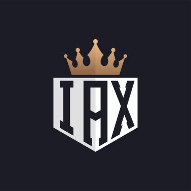 Crown 'lu lüks IAX logosu. Seçkin Markalar için Zarif Baş harfler IAX Harf Logosu. Üst Düzey İşletmeler için IAX Monogramı