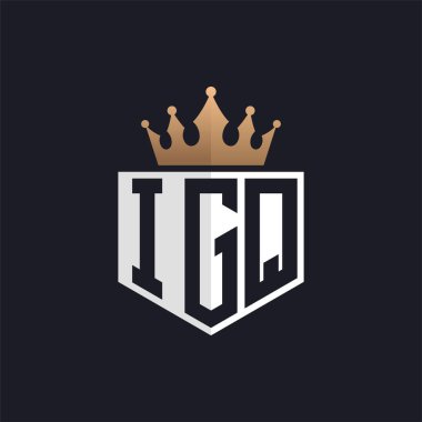 Crown 'lu lüks IGQ logosu. Seçkin Markalar için Zarif Baş harfler IGQ Harf Logosu. Yüksek Kalite İşletmeler için Harf IGQ Monogramı