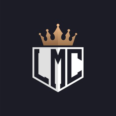 Crown 'lu lüks LMC Logosu. Seçkin Markalar için LMC Harf Logosu. Üst Düzey İşletmeler için LMC Monogramı