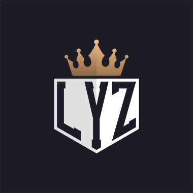 Crown 'lu lüks LYZ logosu. Seçkin Markalar için Zarif LYZ Harf Logosu. Üst Düzey İşletmeler için LYZ Monogramı