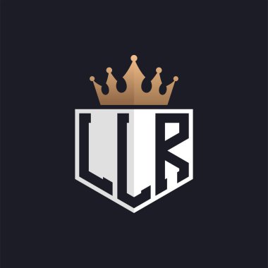 Crown 'lu lüks LLR logosu. Seçkin Markalar için Zarif LLR Harf Logosu. Üst Düzey İşletmeler için LLR Monogramı