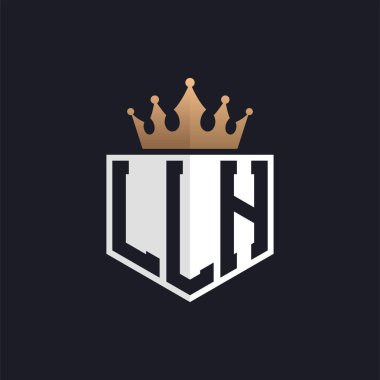 Crown 'la lüks LLH logosu. Seçkin Markalar için Zarif LLH Harf Logosu. Üst Düzey İşletmeler için LLH Monogramı