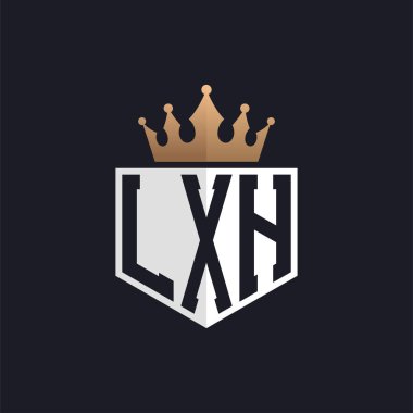 Crown 'lu lüks LXH logosu. Seçkin Markalar için Zarif LXH Harf Logosu. Üst Düzey İşletmeler için LXH Monogramı