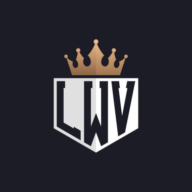 Crown 'lu lüks LWV logosu. Seçkin Markalar için Zarif LWV Harf Logosu. Üst Düzey İşletmeler için LWV Monogramı