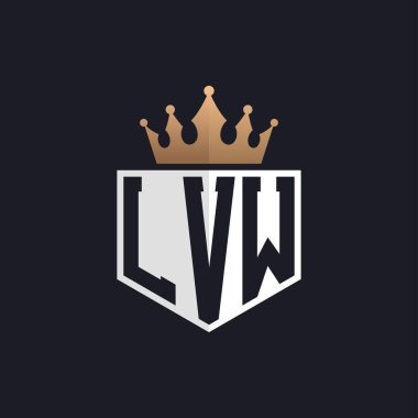 Crown 'lu lüks LVW logosu. Seçkin Markalar için LVW Harf Logosu. Üst Düzey İşletmeler için LVW Monogramı