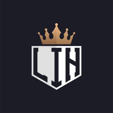Crown 'lu lüks LIH logosu. Seçkin Markalar için Zarif Baş harfler LIH Harf Logosu. Üst Düzey İşletmeler için LIH Monogramı