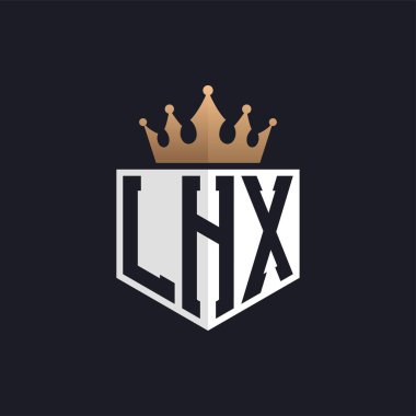 Crown 'lu lüks LHX logosu. Seçkin Markalar için Zarif LHX Harf Logosu. Üst Düzey İşletmeler için LHX Monogramı