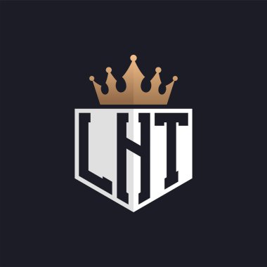 Crown 'lu lüks LHT logosu. Seçkin Markalar için Zarif LHT Harf Logosu. Üst Düzey İşletmeler için LHT Monogramı