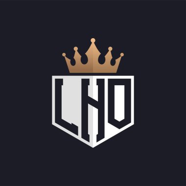 Crown 'lu lüks LHO logosu. Seçkin Markalar için Zarif LHO Harf Logosu. Üst Düzey İşletmeler için LHO Monogramı