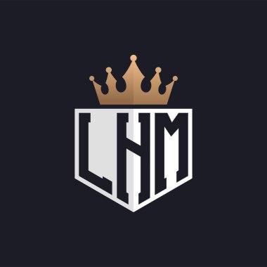 Crown 'lu lüks LHM logosu. Seçkin Markalar için Zarif Baş harfler LHM Harf Logosu. Üst Düzey İşletmeler için LHM Monogramı