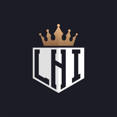 Crown 'lu lüks LHI logosu. Seçkin Markalar için Zarif LHI Harf Logosu. Yüksek Kalite İşletmeler için LHI Monogramı
