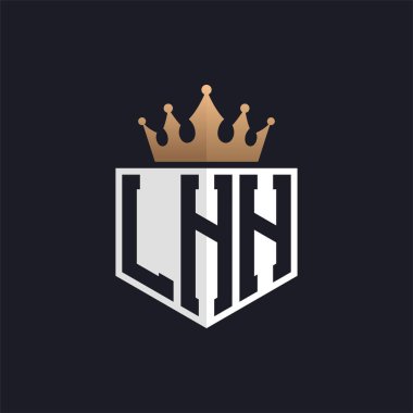 Crown 'lu lüks LHH logosu. Seçkin Markalar için Zarif LHH Harf Logosu. Üst Düzey İşletmeler için LHH Monogramı
