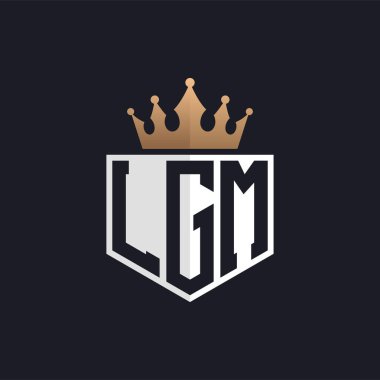 Crown 'lu lüks LGM logosu. Seçkin Markalar için Zarif Baş harfler LGM Harf Logosu. Üst Düzey İşletmeler için LGM Monogramı