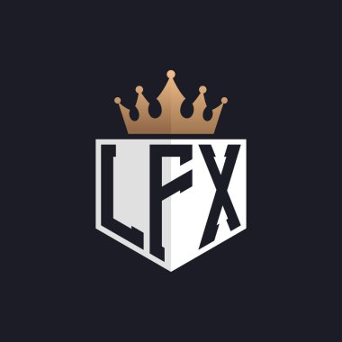 Crown 'lu lüks LFX logosu. Seçkin Markalar için Zarif LFX Harf Logosu. Üst Düzey İşletmeler için LFX Monogramı